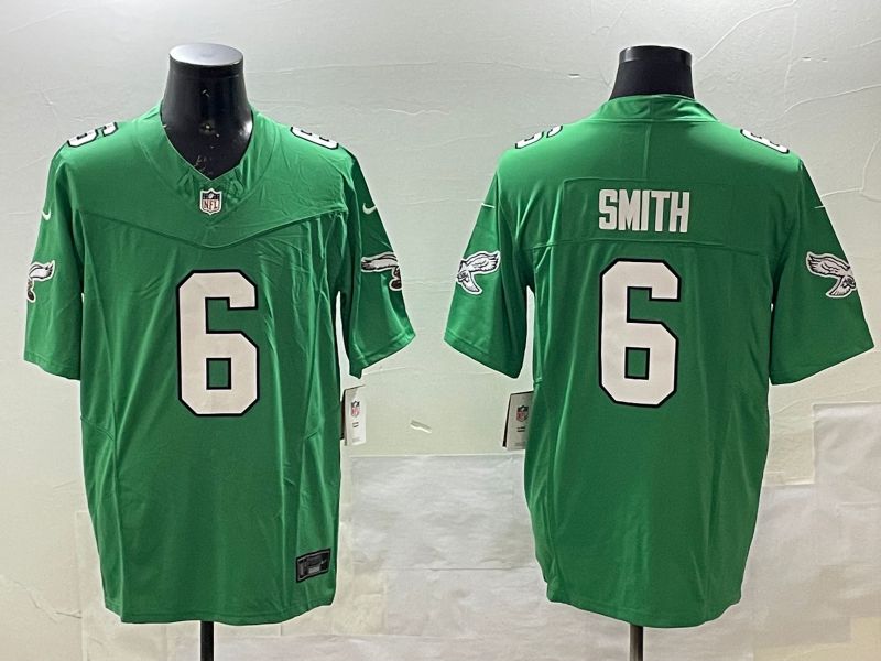 Men Philadelphia Eagles #6 Smith Green three generations 2025 Nike Vapor Limited NFL Jersey style 1